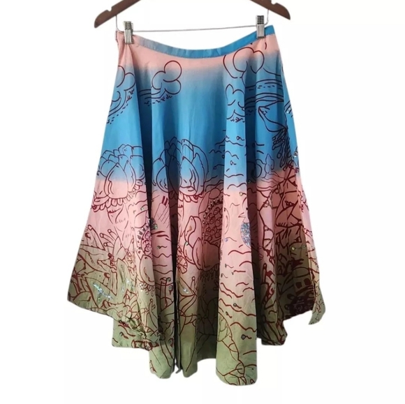 Lapis Circle Skirt Ducks Sky Cloudes Sequins Cotton Womens Size M Art To Wear - Picture 9 of 11